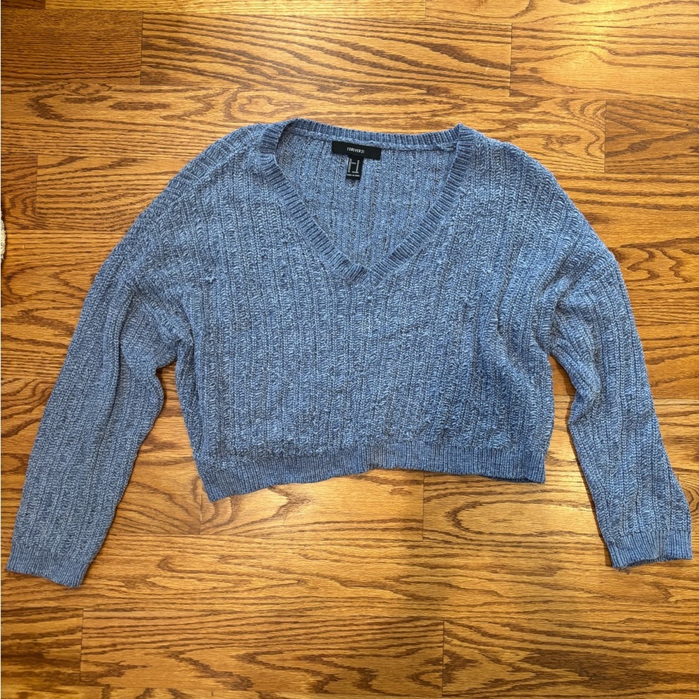 Forever 21 Heather Blue V-Neck Sweater